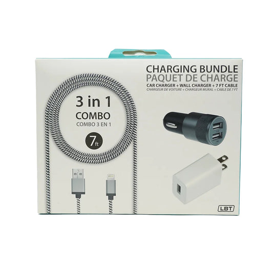 Charging Bundle Car Charge + Wall Charger + 7ft Cable
