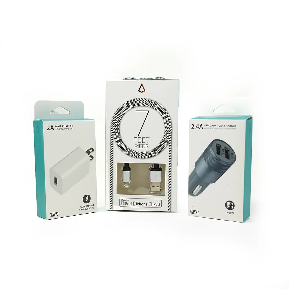 Charging Bundle Car Charge + Wall Charger + 7ft Cable